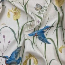 Sanderson Kingfisher & Iris, Azure / Linen Curtain Fabric, Material 100% Cotton