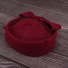 Ladies\' Vintage Wool Pillbox Hat Veil Fascinator Derby Hat
