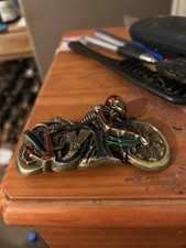 Metal And Enamel Skelton Biker On Motorbike Belt Buckle