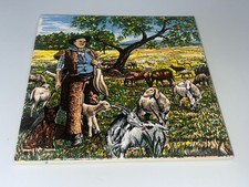 Beautiful Portuguese Ceramic Wall Tile Farmer Animals Sheep Goat Made Portugal