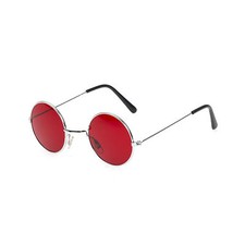 Red Lens Round Metal Frame John Lennon Glasses Hippy Festival Fancy Dress Peace