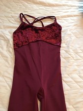 Plume Burgundy Two Tone Camisole Top Stirrup Unitard (Size Ladies Medium)