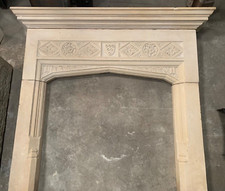 Magnificent 19thC limestone fire surround fireplace for log burner or dog grate