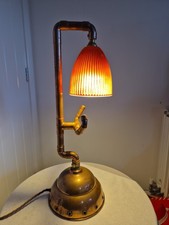 Vintage Industrial Retro Light Table Lamp Water Pipe , Copper, Red Glass Shade