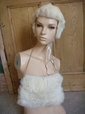 Vintage White Rabbit Fur Winter Hat with Ear Flaps & Lined Muff