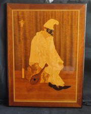Vintage Wood Marquetry Pierrot