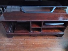 Rustic Mahogany stained solid wood TV unit stand, five shelves, fully assembled