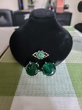 Vintage Judy Lee Large Bow Emerald Earrings Brooch Set Lot