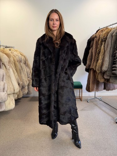 Black rabbit fur coat large - black,
