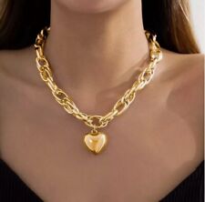 18K Gold plated Zara New Chunky love heart necklace large links chain pendant