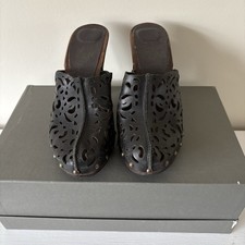Black Leather Platform Mules. Wooden Heals & Platform. Size 5