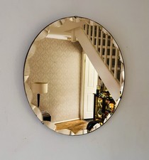 Art Deco Rose Gold Peach Glass Complex Bevelled Edge Round Wall Mirror 46cm