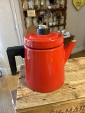 Vintage Finel Arabia Bright Red Enamel Coffee Pot - Great!