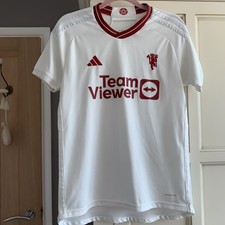 Manchester United Shirt Man Utd White Red 23/24 Size S Short Sleeves 