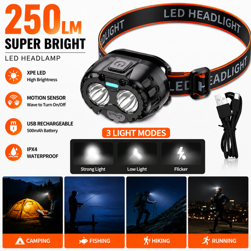 Led head torch ipx4 headlight - led,
