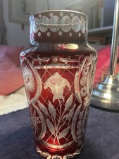 Bohemia Red Cut Glass Vase Lovely Weight & Condition Stunning