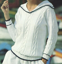 Ladies DK Sailor Style Cable Sweater LAMINATED Knitting Pattern 32-40 inch