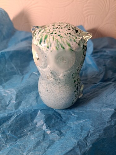 Vtg glass art owl green - vtg,
