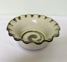 Vtg North Devon Studio Pottery Dark Green Swirl Fluted Bowl 6" Decorative VGC
