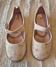 H&M Girls Party Mary Jane shoes Dusky Pink Ivory Floral Flower size 12.5 EU 30