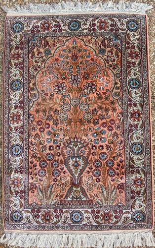 Fine kashmir silk prayer rug - kashmir,
