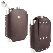 New 8oz Hip Flask Stainless Steel with Brown Leather Jacket Drink Camping Gift