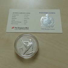 Western Samoa 10 Tala 1993 Silver Proof Olympic Game Atlanta 1996 Gymnastics COA