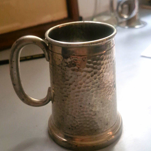 Hammered pewter tankard mug - pewter,