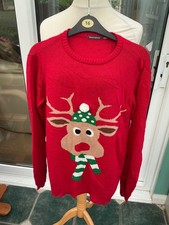 Mens Christmas Xmas jumper. Seven lemon small reindeer with scarf vgc small 38’