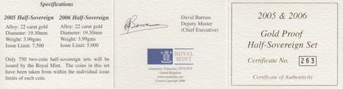 Gold proof half sovereign 2005 - gold,
