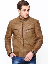 Tan Real Leather Mens Bomber