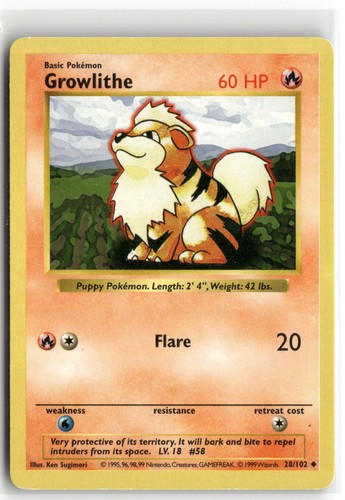 Growlithe 028 102 base set - growlithe,