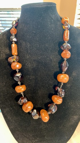 Raw polished amber necklace - amber,