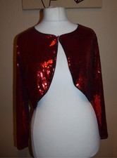 Allegra K Sparkly Sequin Cropped Bolero Shrug Jacket Red 16 L Christmas Disco