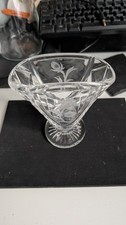 vintage Stuart Crystal Cut Glass Fan Shaped Vase 4 1/4 inches tall Signed Stuart