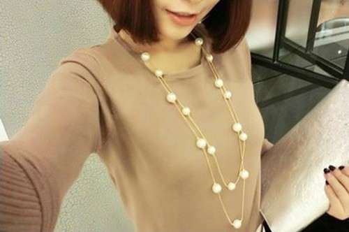 Lady fashion faux pearl double - faux,