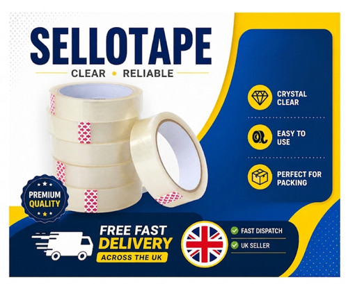 Clear sellotape tape - clear, rolls