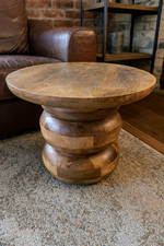 Industrial Round Side Table Mango Wood Rustic Handmade Assembled Furniture Brown