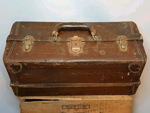 Antique leather fishing tackle - leather,