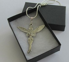 Large Metal Fairy Angel Tinkerbell Pendant - Chain Necklace - Handmade Jewellery