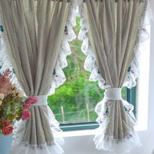 1 Panel Lace Check Curtain Balcony Rod Pocket Light Filtering Short Curtain Home