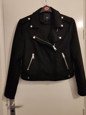 River Island Black Suedette Biker Jacket Size 12 Excellent Condition Zip Up