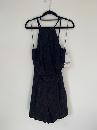 Zara black polka dot playsuit - black,