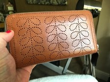 Orla Kiely Tan Leather Stem Large Purse/Dustbag - lovely condition