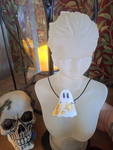 Whimsical ghost pendant - , pink