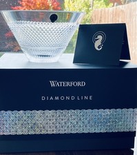 Stunning Unused Boxed Large Waterford Crystal Diamond Line Bowl  8" Labels