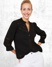 Ex WYSE Women’s Cotton 3/4 Sleeve Parker Blouse in Black RRP £150