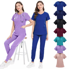 Ladies Medical Scrub Doctor Uniform Zip Tops Nurse Dentist Hospital Pocket Shirt
