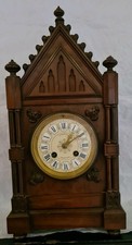 Victorian Gothic Revival Mahogany Cased 8 Day Striking Mantle Clock W/O