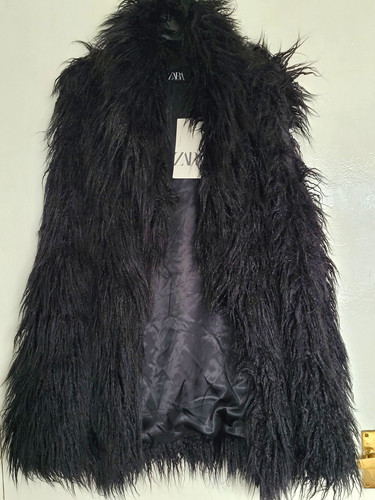 Zara women black faux - faux, fur
